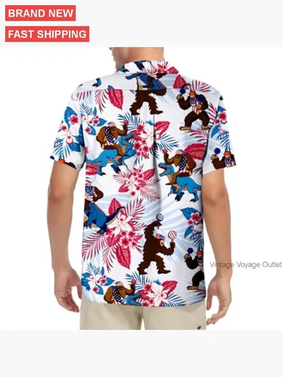 Men's Short Sleeve Button Down Hawaiian Shirt Regular Fit Polyester - Picture 4 of 7